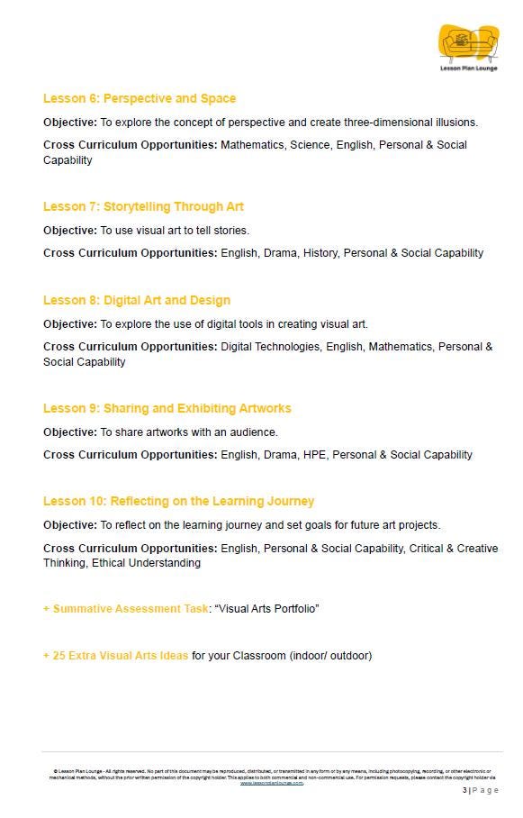 Visual Arts - The Arts: 10 Lesson Plans + 1 Summative Assessment + 25 Extra Visual Arts Ideas (Year 4)