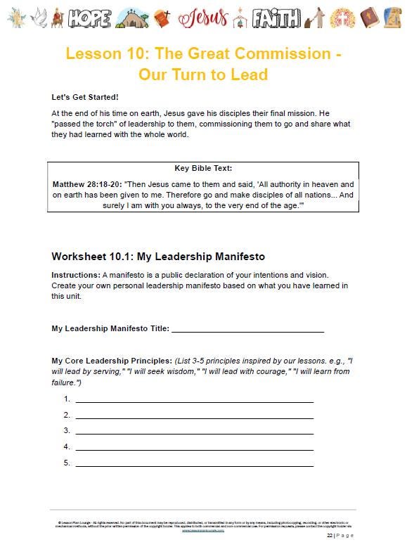 Studies of Religion - Biblical Leadership & Discipleship: 10 Lesson Plans + 1 Summative Assessment Task + FREE Student WORKBOOK (Yr 7-12)