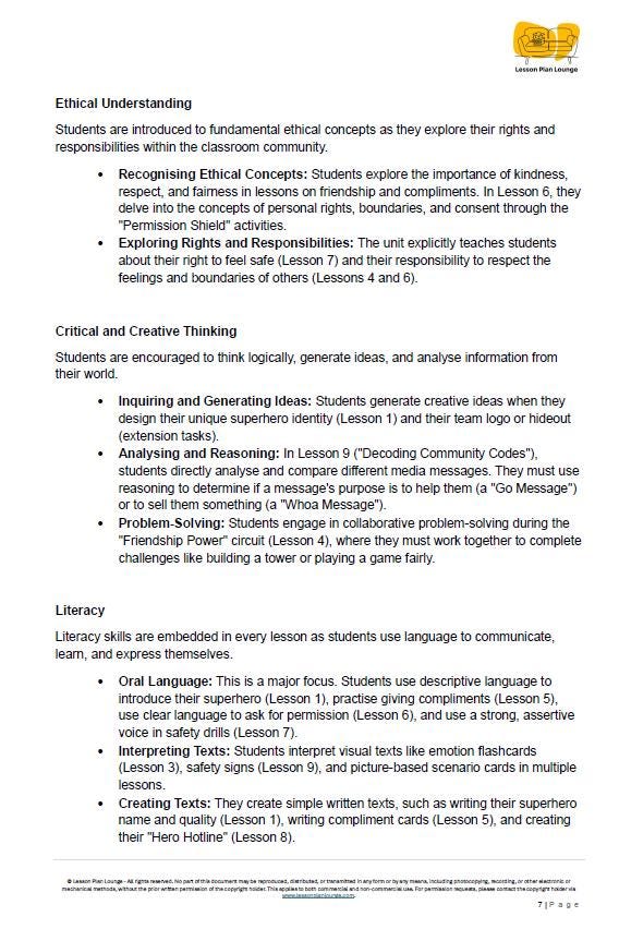 HPE - Personal, social and community health: Lesson Plans (10 lessons) + 1 Summative Assessment + FREE Student Worksheets (Year 1-2)