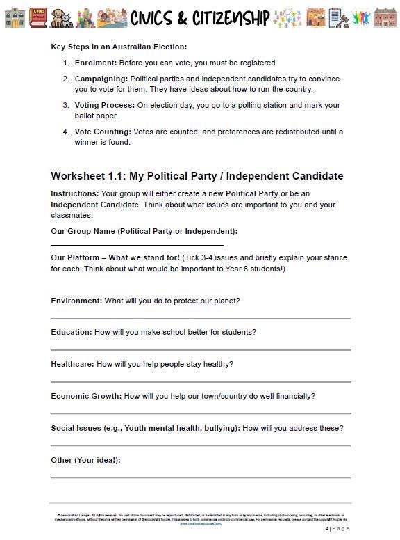 HASS Civics & Citizenship: 4 Lesson Plans + 1 Summative Assessment Task + FREE Student WORKBOOK (Year 8)